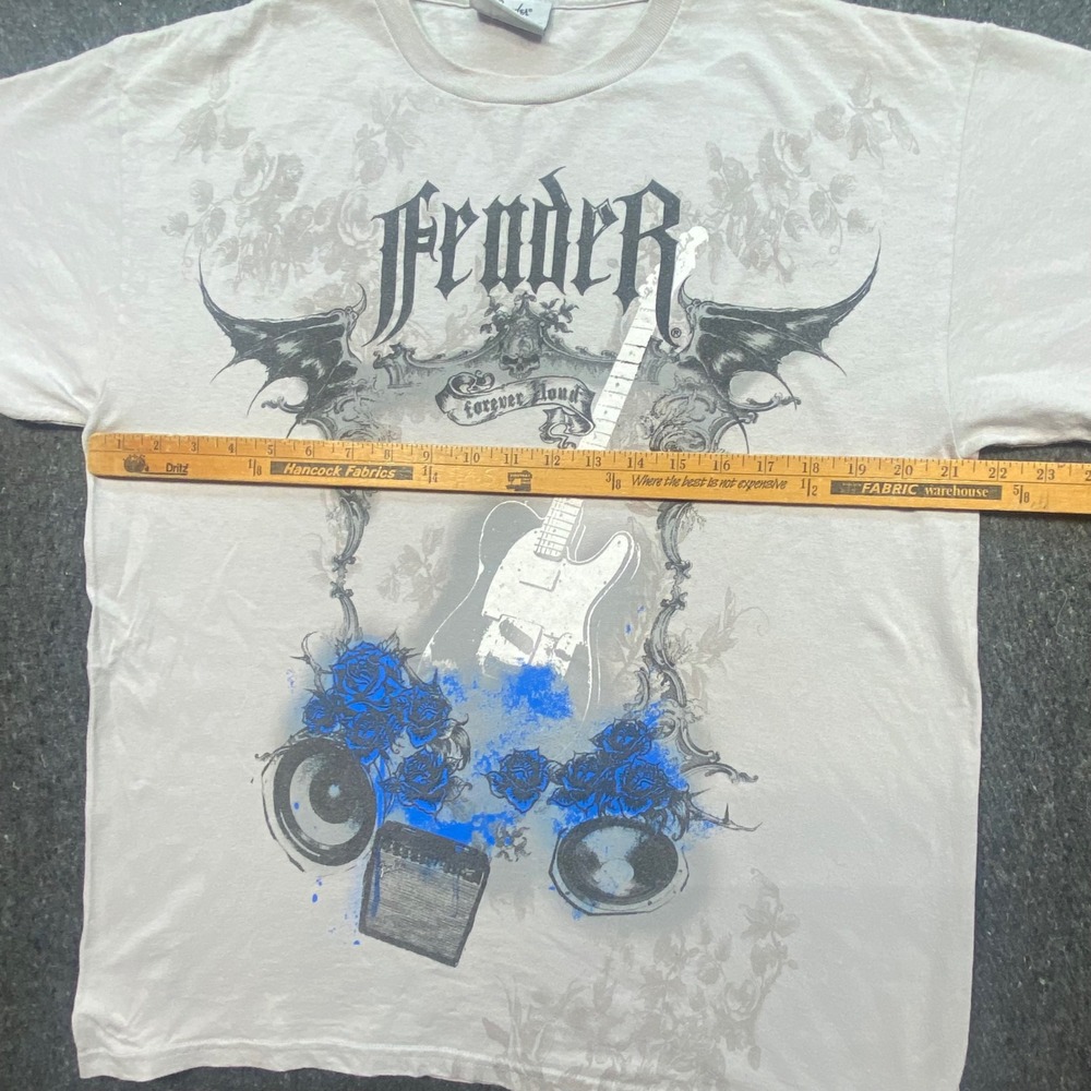 Fender TShirt Sz L Mens Gray Rock & Roll Lifestyle Blue Roses Guitar Graphic Tee - Picture 5 of 6